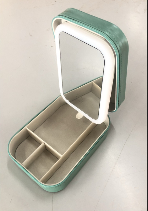 Makeup Storage Box With LED Light Mirror Portable Travel Makeup Cosmetics Storage Box Touch Light Storage Organizer - Imagen 5