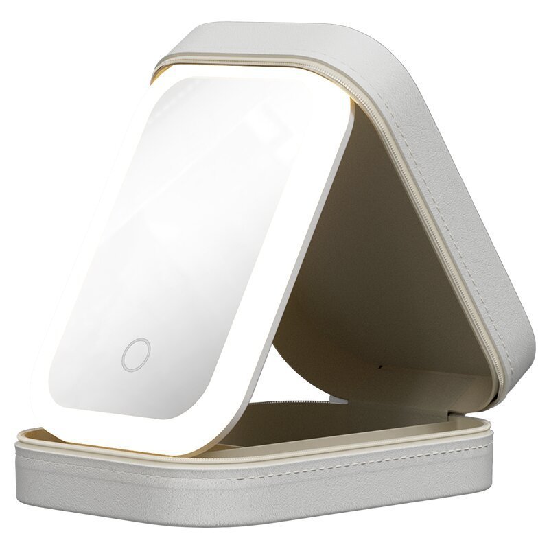 Makeup Storage Box With LED Light Mirror Portable Travel Makeup Cosmetics Storage Box Touch Light Storage Organizer - Imagen 4
