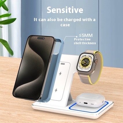 15W 3 In 1 LED Fast Wireless Charger Stand Foldable Charging Station For Smart Phone 15 14 13 12 11 IWatch 9 8 7 6 5 Airpods Pro - Imagen 3