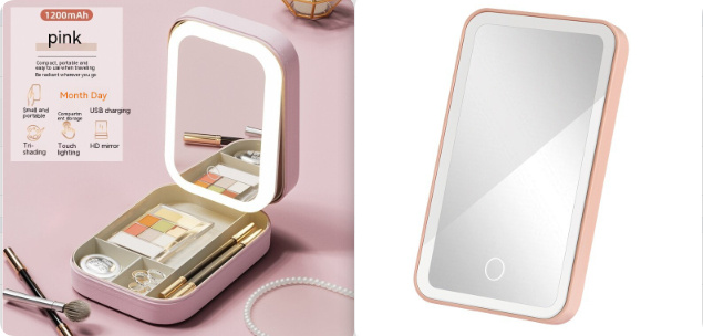 Makeup Storage Box With LED Light Mirror Portable Travel Makeup Cosmetics Storage Box Touch Light Storage Organizer - Imagen 8