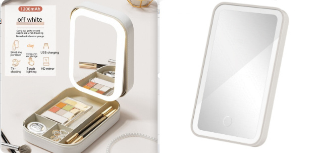 Makeup Storage Box With LED Light Mirror Portable Travel Makeup Cosmetics Storage Box Touch Light Storage Organizer - Imagen 3